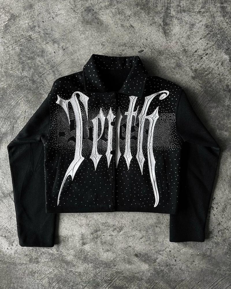 Men's Jackets Tenthseries Y2K Coats Mens Womens Hip Hop Letters Patch Embroidery Rhinestones Oversized Casual Clothes