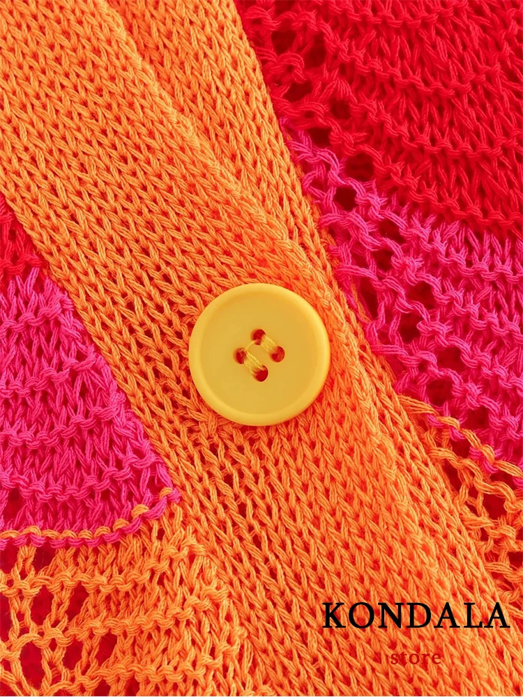 Trafza Chic Hollow Knitted Wave Cut Striped Womens Set Button Short Sleeve Top Mini Skiing Summer Street Dress Sweetheart 250312