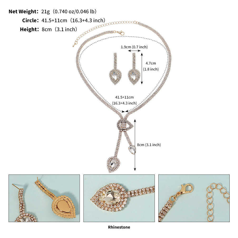Fashionable necklace earring set with versatile design suitable for brides parties and parties. Two piece set of rhinestone jewelry W250312