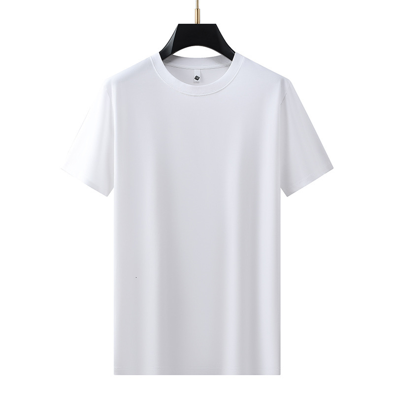 silk solid color short T-shirt for men, skin friendly and cool feeling base shirt, loose half sleeved round neck casual high-end men's clothing p