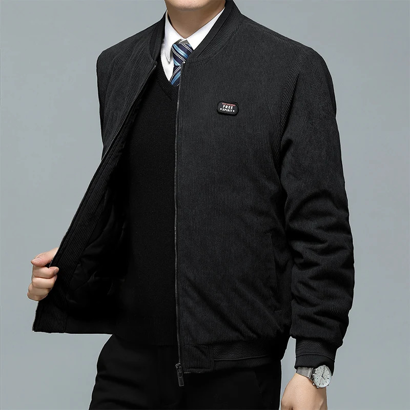 Winter bomber jacket mens casual zipper streetwear motorcycle Corduroy windproof multi pocket cotton Parkas 250312