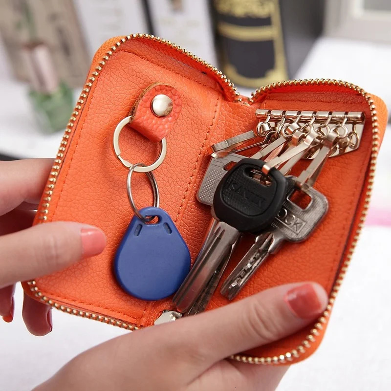 Mini Zipper Key Bag Keychain Men Women Key Holder Organizer Pouch Cow Split Leather Car Key Bag Wallet Housekeeper Key Case 250311