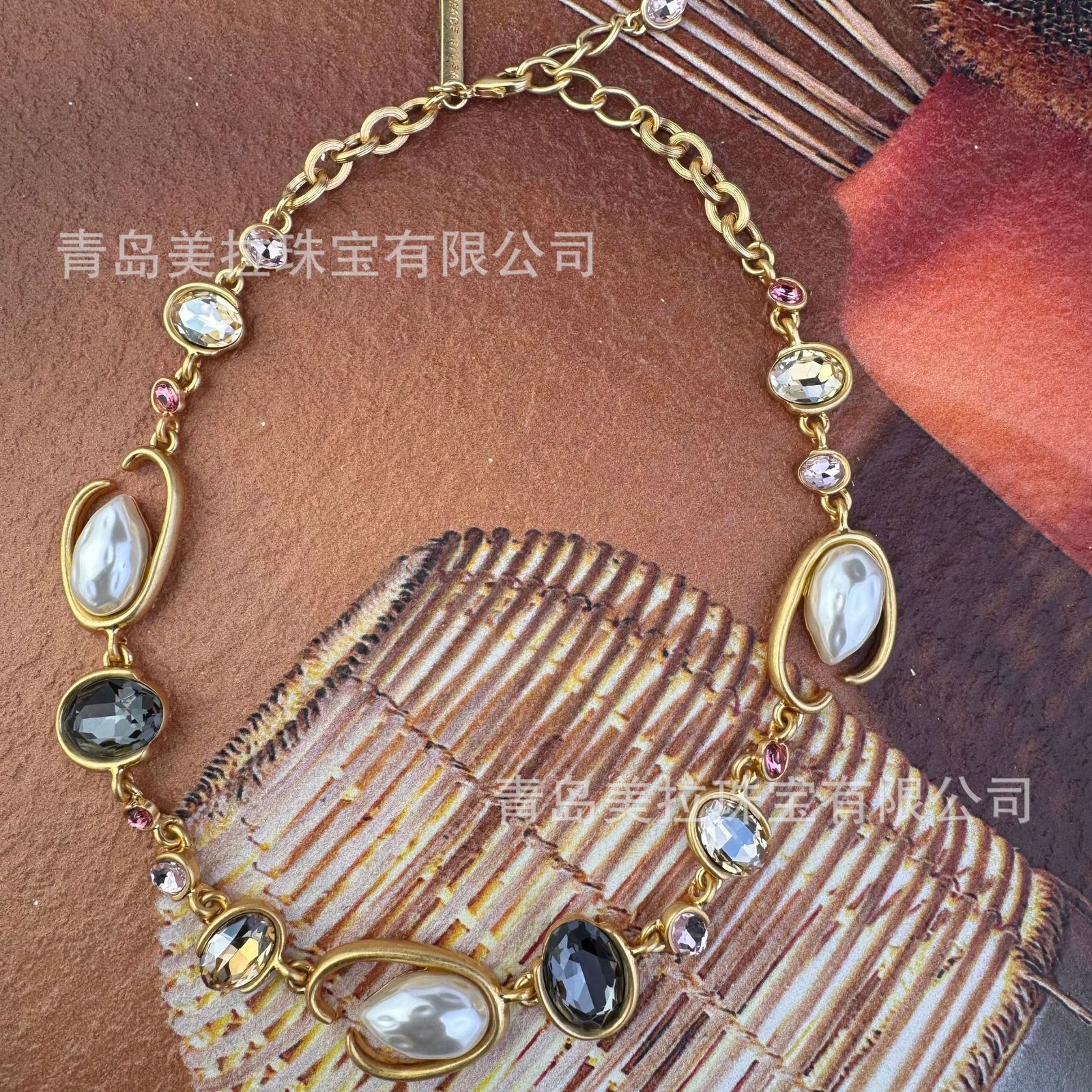 YYGEM Blue Murano Glass Freshwater Cultured White Keshi Pearl Gold Filled Chain Necklace 21" 231222