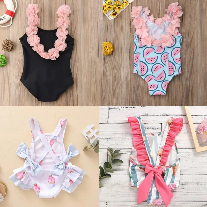 Baby Girls Swimwear Toddler Kids Swimsuit Bikini Flower Girls Summer Beachwear Backless Children Bathing Suit 1 2 3 4 Years 250311