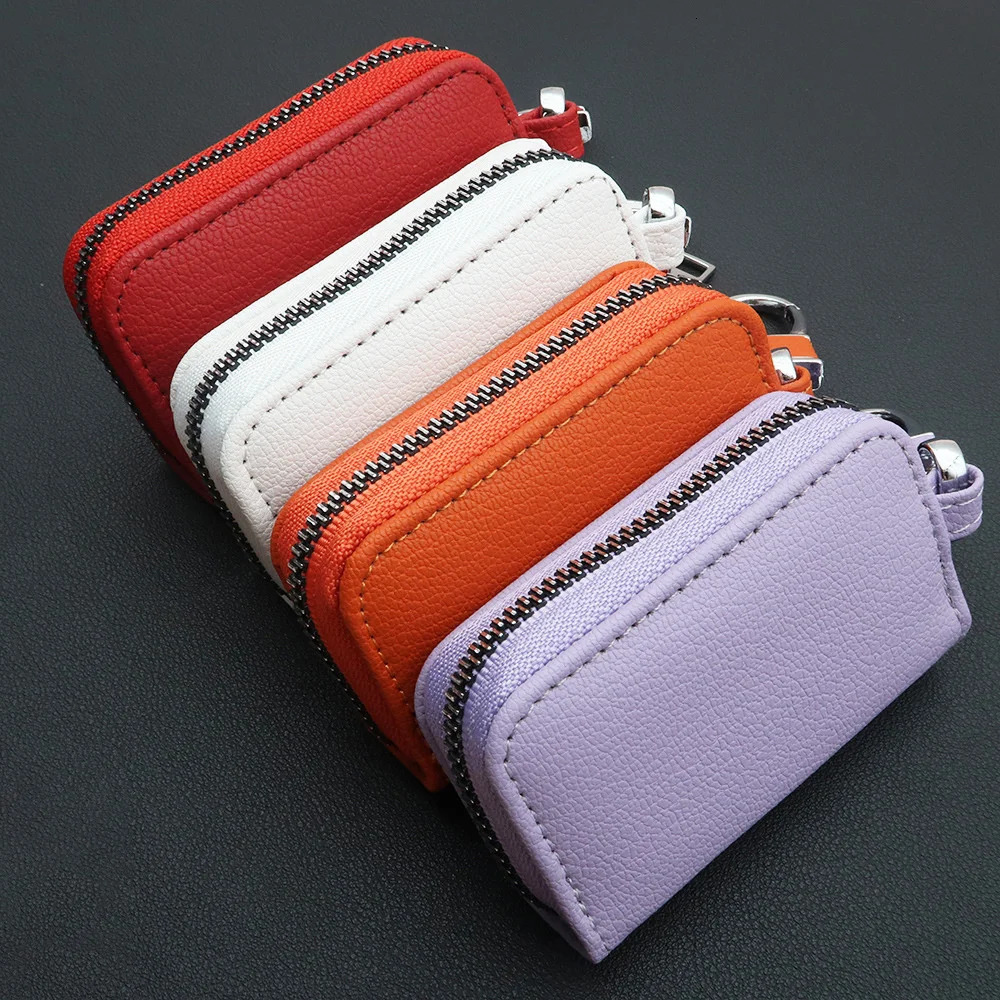 Car Keychain Cover Mens Keyholder Leather Car Key Wallet Butler Key Manager Zipper Key Luggage Neutral Wallet 250311