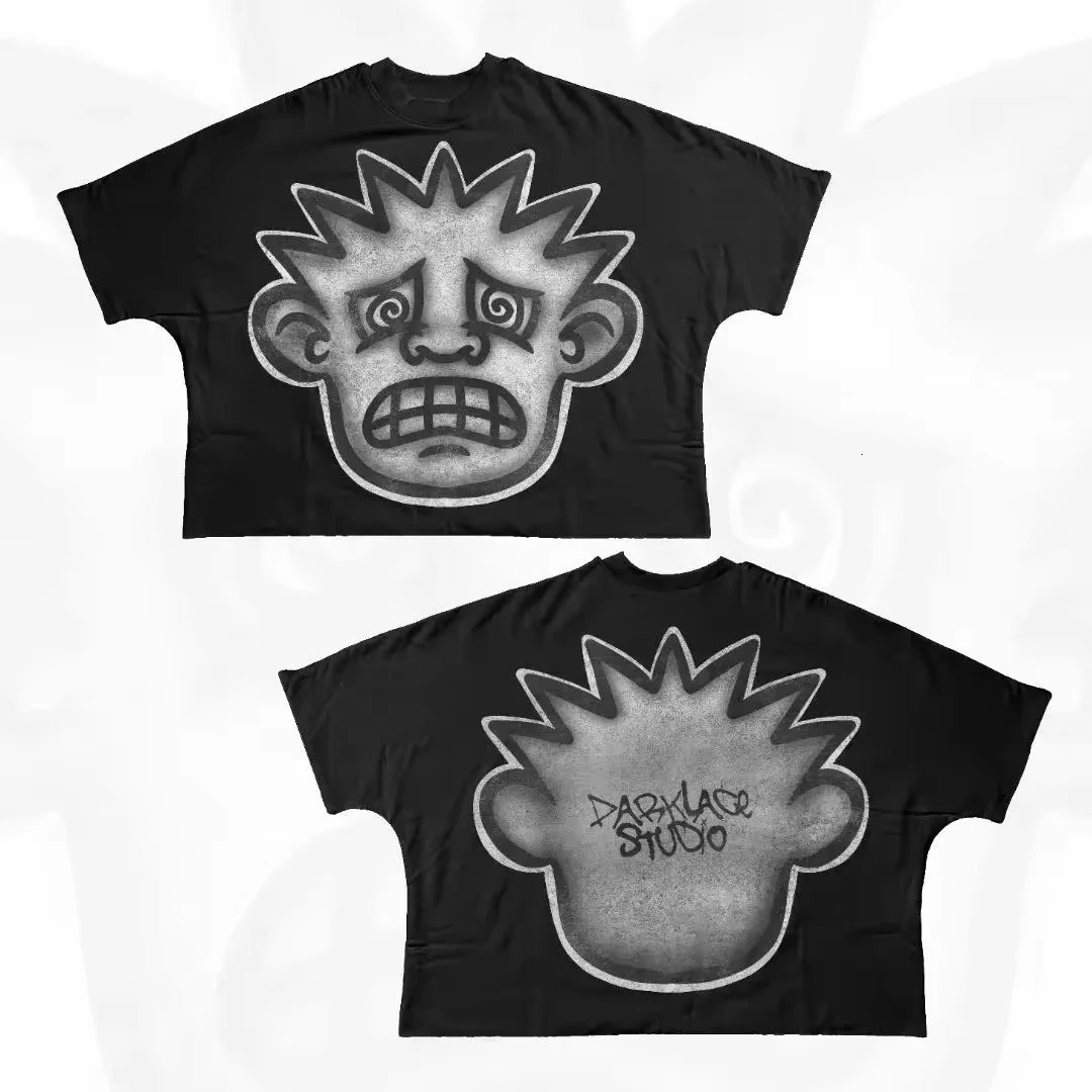 Street clothing Tshirt hiphop fun cartoon graphic printing oversized Harajuku Gothic cotton short sleeved mens 250312