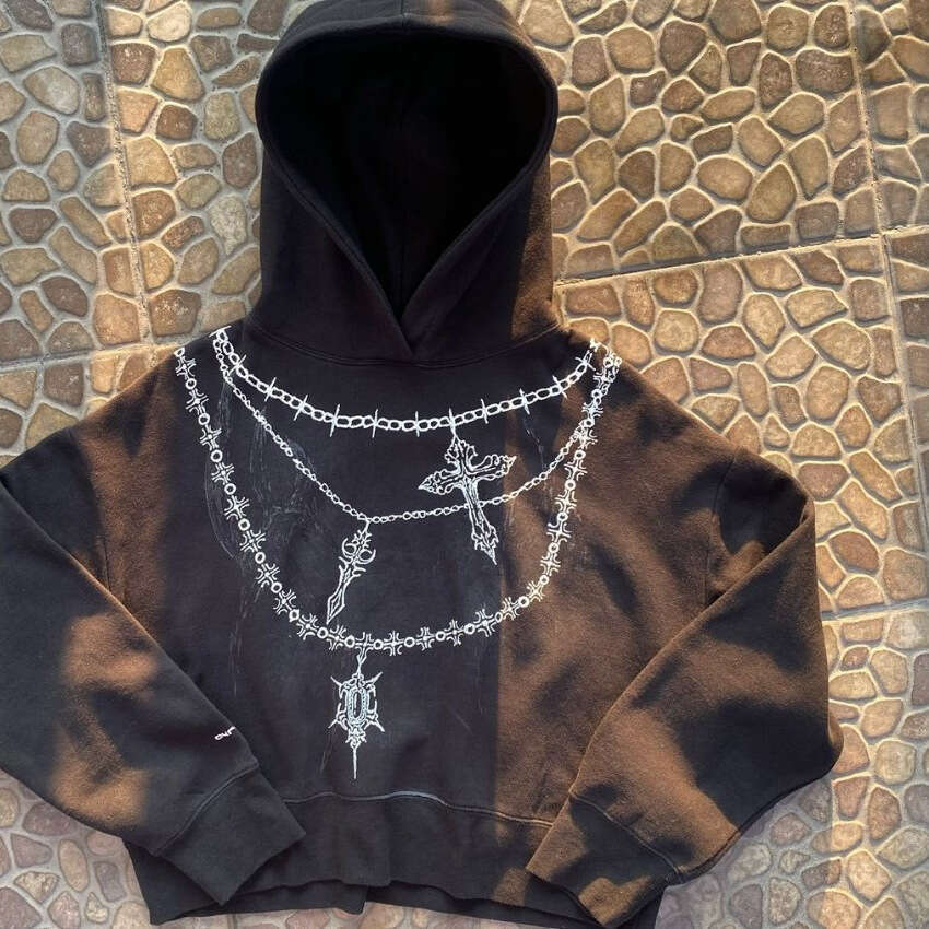 American dark print hoodie with a unique street hip-hop style and loose fitting unisex sweatshirt design