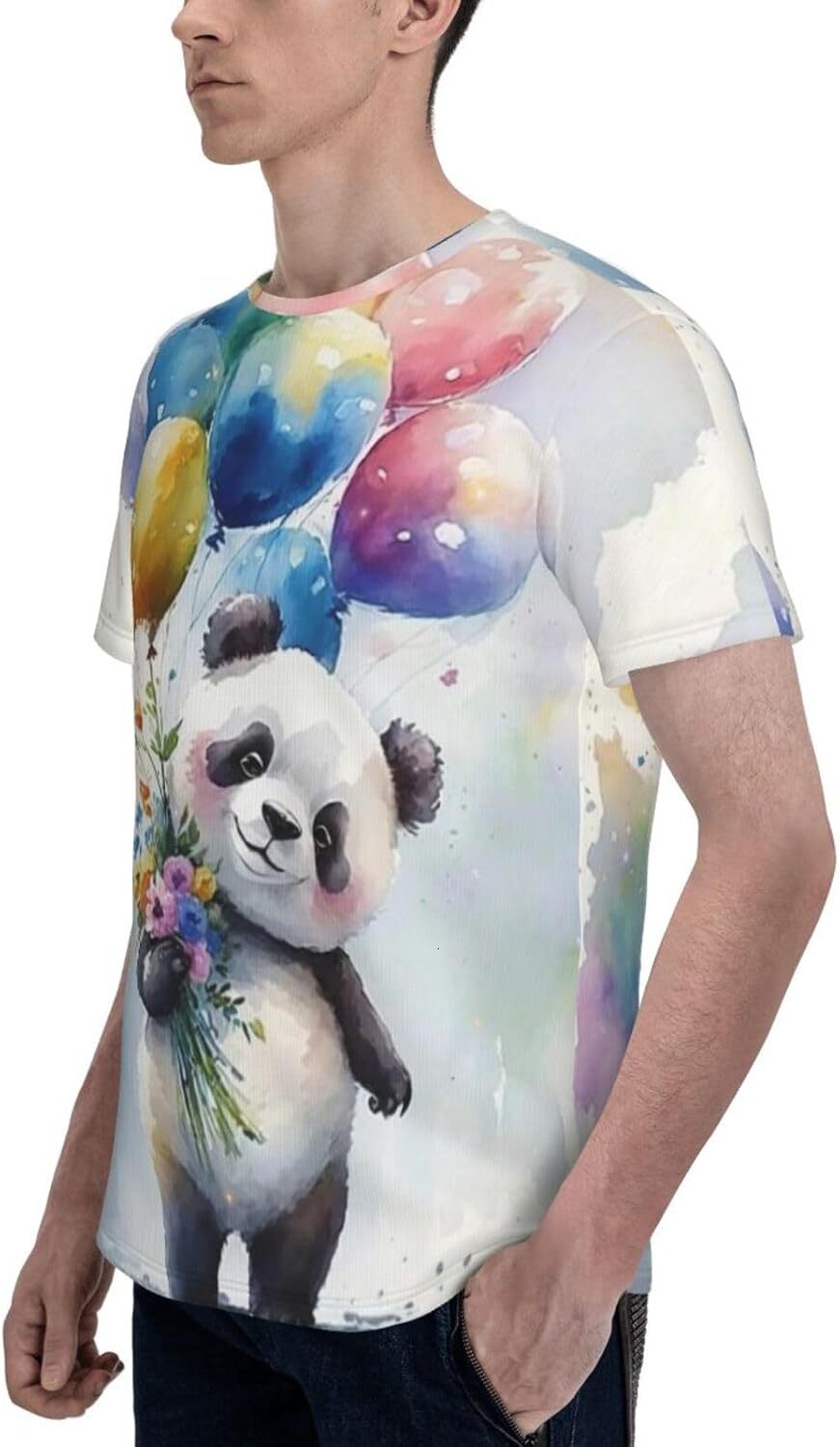 Mens T shirt Cute Panda Pattern Men's Women's T-Shirt Panda Holding Balloons 3D Printed Novelty Short Sleeve Unisex Fashion Tee tee Casual t