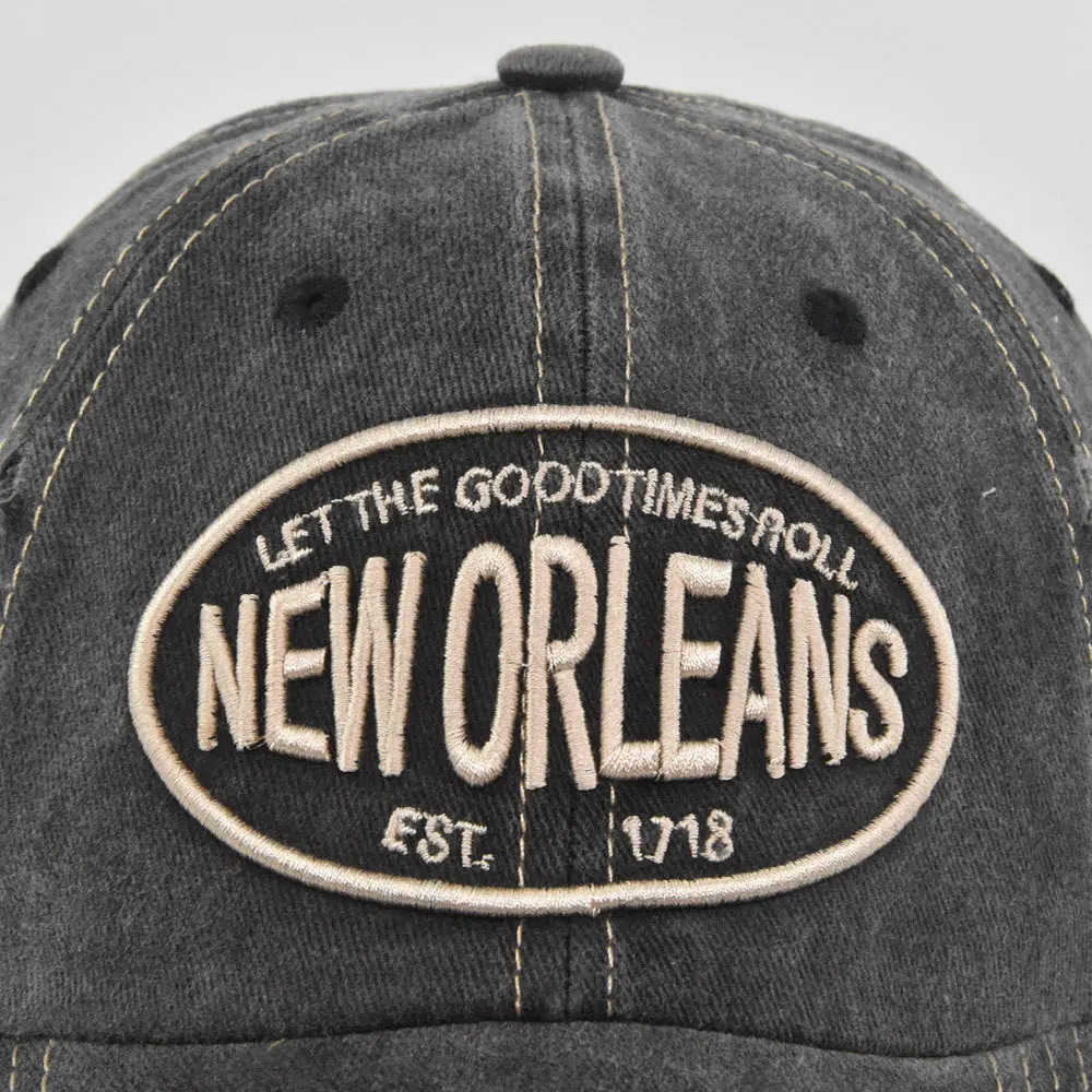 Unisex Washed Cotton Baseball Cap Orleans Embroidered Vintage Hat Men Women Streetwear Outdoor Sports Hats 250311