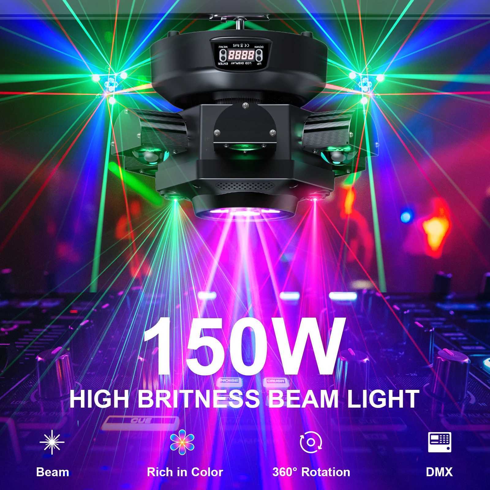 Yiframefly 150W Mobile Head DJ Light 6-Arm Party Light RGBW 4IN1 LED Stage Light DMX512 Used for Wedding Parties Disco KTV Wedding X250312