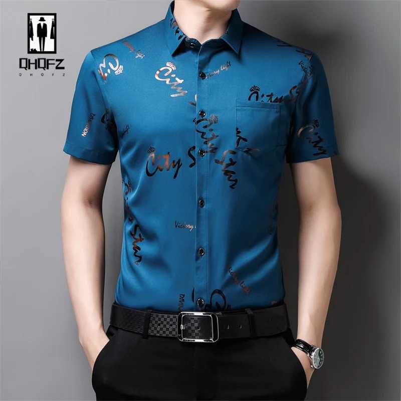 Mens casual and fashionable short sleeved printed shirt no ironing wear-resistant business top W250312