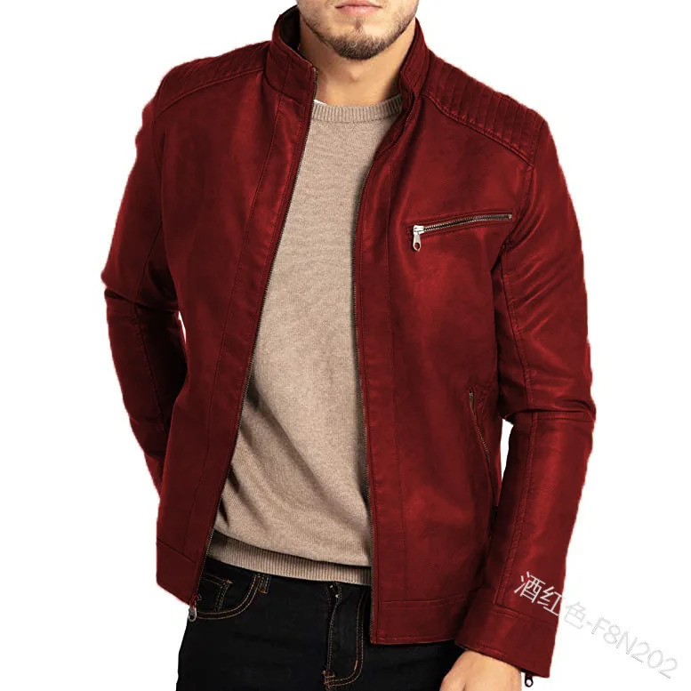 Fashion leather jacket streetwear casual mens zipper set ultrathin Pu 250312