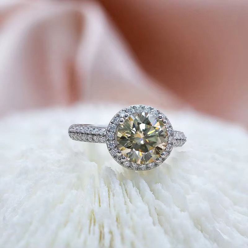Original Yellow Color 3ct Round Mossanite Ring Silver925 Moissanite Diamond Fine Jewelry