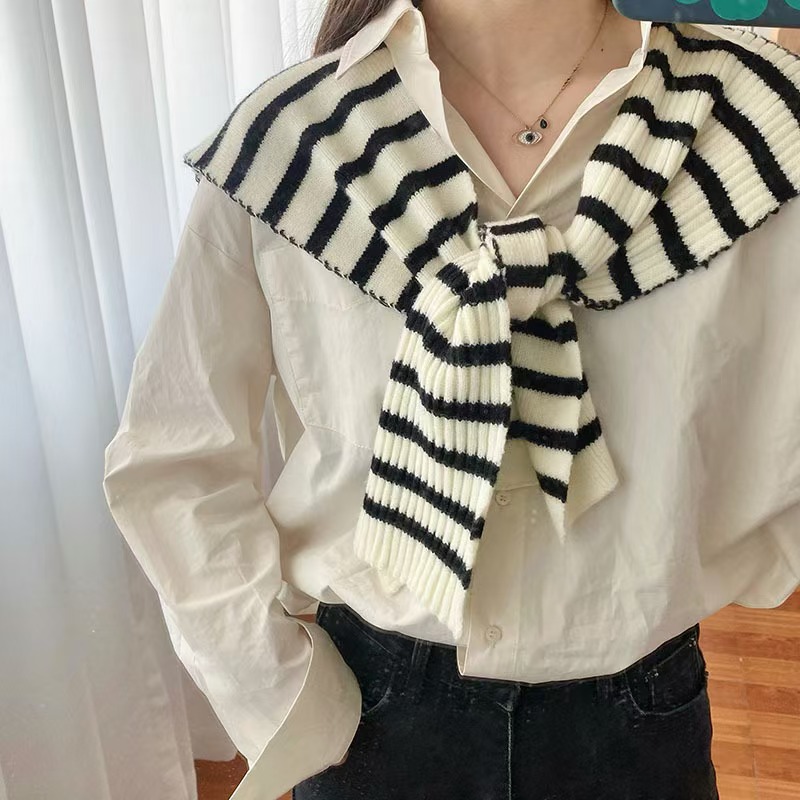 K108 2023 new quality model high-grade pleated striped knitted shawl net celebrity scarf small waistcoat dual-use spring and autumn