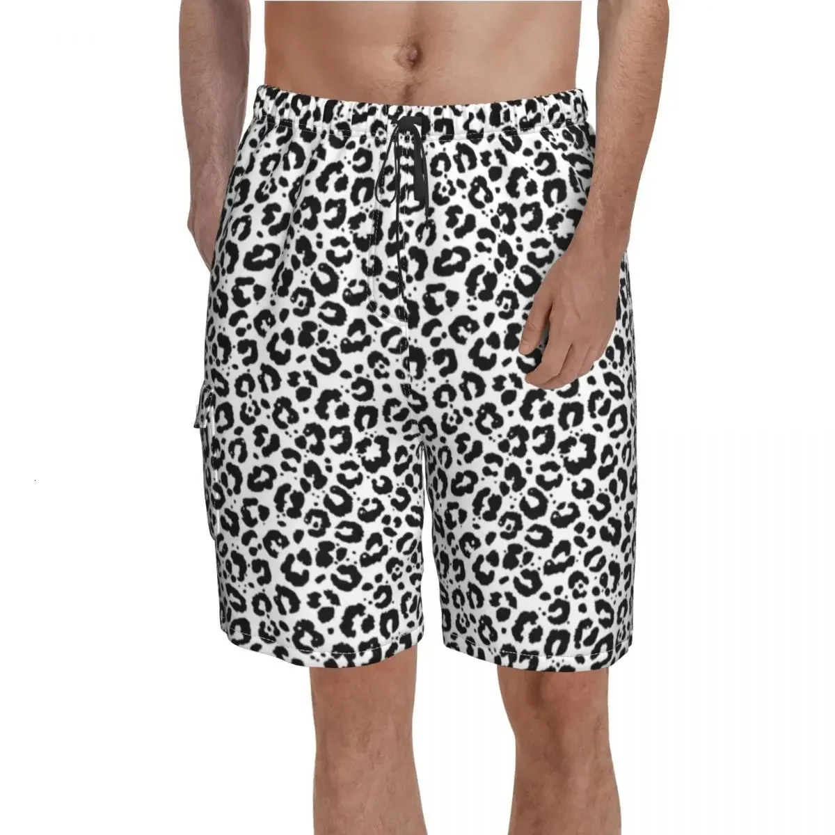Black White Leopard Print Board Shorts Animale Snow Cheetah Pattern Board Short Pants Man Printing Plus Size Swim Trunks Gift 250310