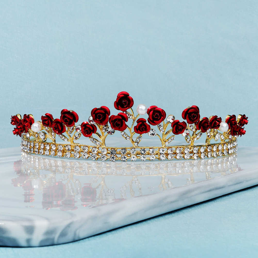 New Childrens Crown Set Bridal Wedding Jewelry Red Rose Necklace Earrings Crown Three Piece Set W250312