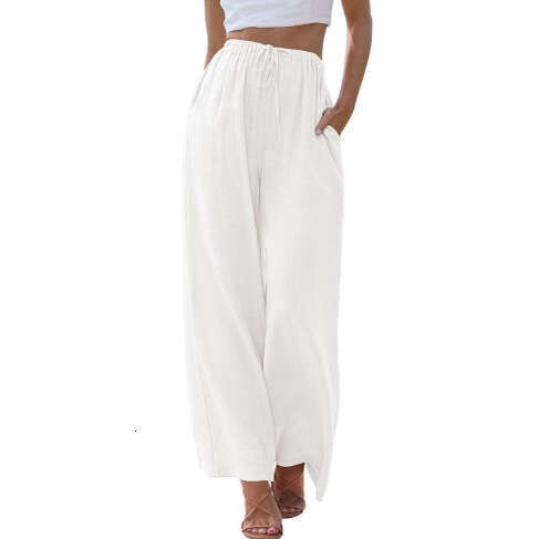 2025 European and American plus size en loose pocket drawstring wide leg pants women's new casual versatile fashion clothing