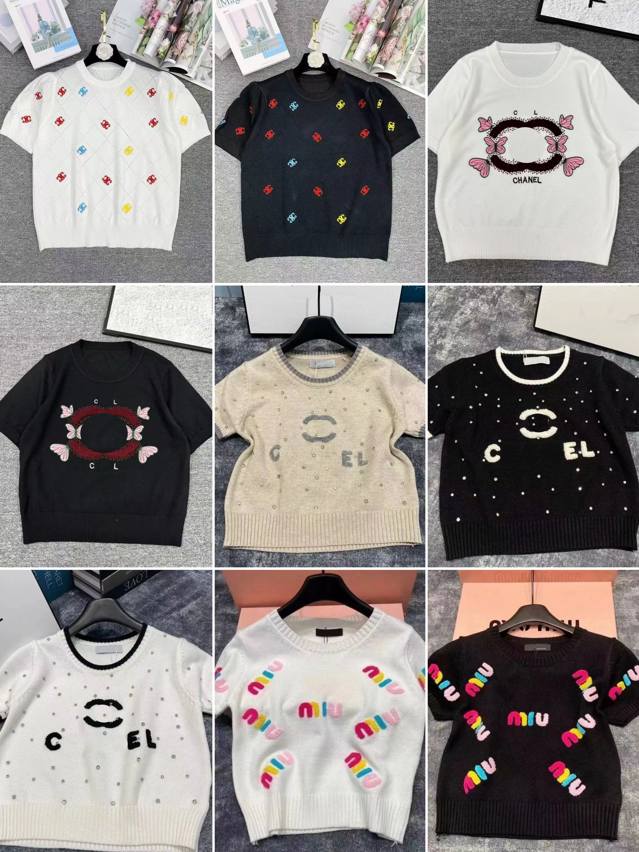 Summers New Ladies Knitted T-Shirt Sweater Letter C Home Luxury Brand Ladies Designer Knitted T-Shirt Suitable for 85-130 Pounds