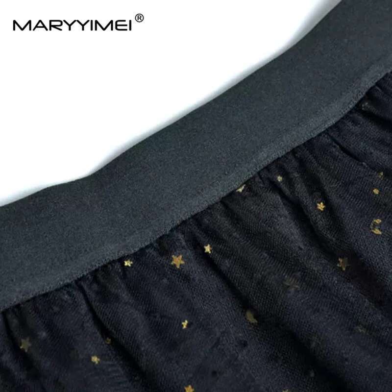 MARYYIMEI Fashionable Women's Suit Long Sleeved Single Breasted Lace-Up Tops+Mesh Black Skirt Autumn And Winter 2 Piece Set