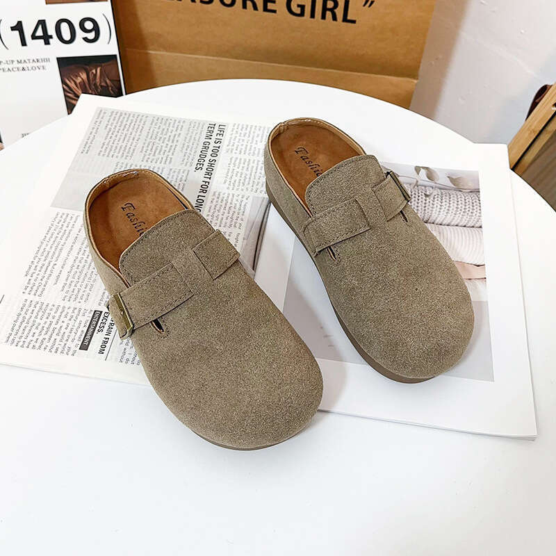 Thick with toe caps, half slip slippers, women's shoes, versatile soft soled Boken single shoes for spring and autumn wear