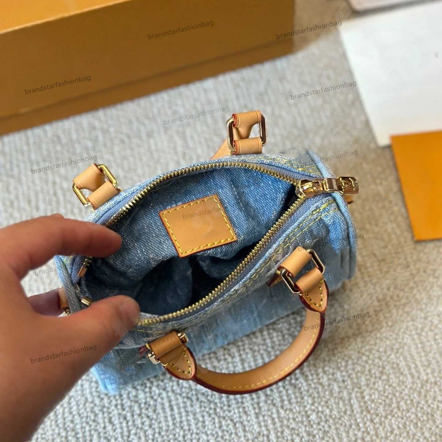 hot Bags Top Designer Mini Nano 16cm Shoulder Bag Women Leather Denim Crossbody Brand Emed Tote Purse Brown Flower Handbag2025