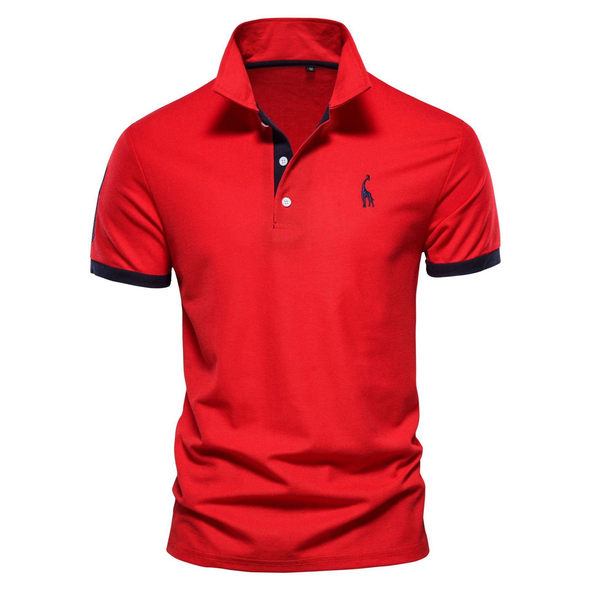 tracksuit Men's embroidered polo shirt deer embroidery, short sleeved with vermilion mesh collar, men's T-shirt