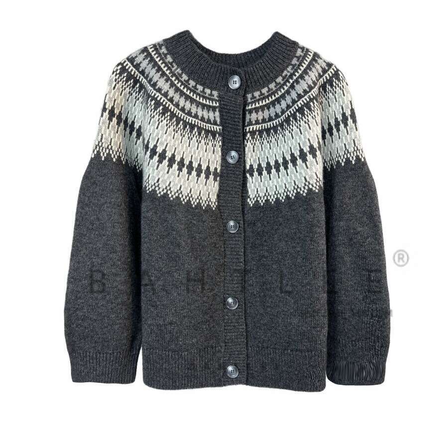 Autumn Winter Christmas British Style Basulan Wool Fel Island Contrasting Color Front And Back Two-Piece Cardigan Knitted Round Neck Sweater