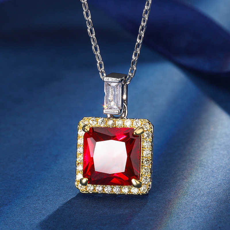 Zhuangsheng Copper Bottom Gold Plated Simulated Red Corundum Emerald Princess Square Set Main Stone 10 * 10-8 * 8 W250312