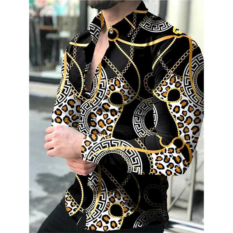 Mens Retro Street Shirt 2024 Spring/Summer Autumn/Winter Fashion 3D Printed Mens Long Sleeve Button Top W250312