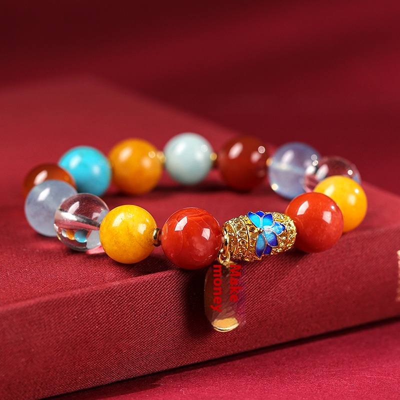 Bracelet gold, wood, water, fire and earth five blessings balance multi treasure natural amethyst citrine transit gift string
