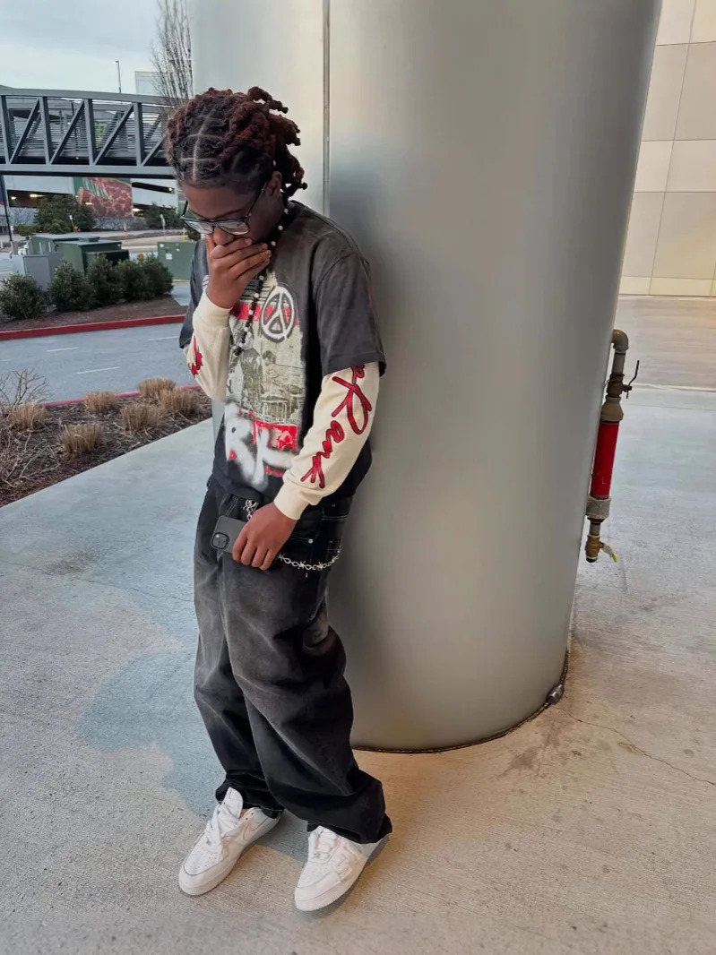 Y2K street graffiti print T-shirt American punk unisex pullover top hip-hop round neck crop top 250310