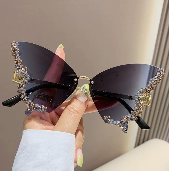 New butterfly shape diamond-rimless sunglasses female fashion personality exaggerated sunglasses