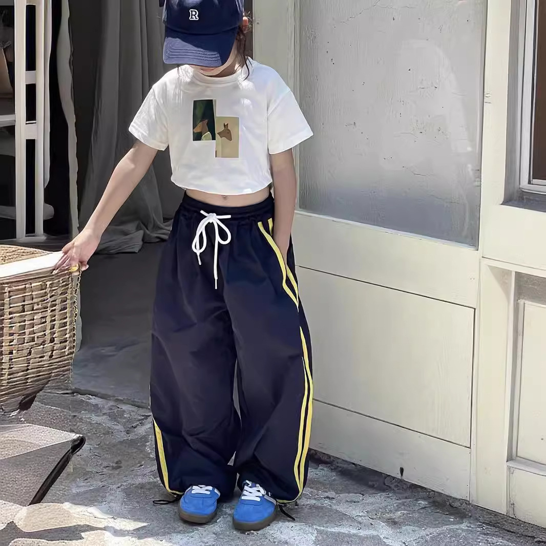 Ddmyshoesvip Top, Children's Summer Dress, Girls' Slimming T-shirt, Short Sleeve, Stylish Arc T-shirt