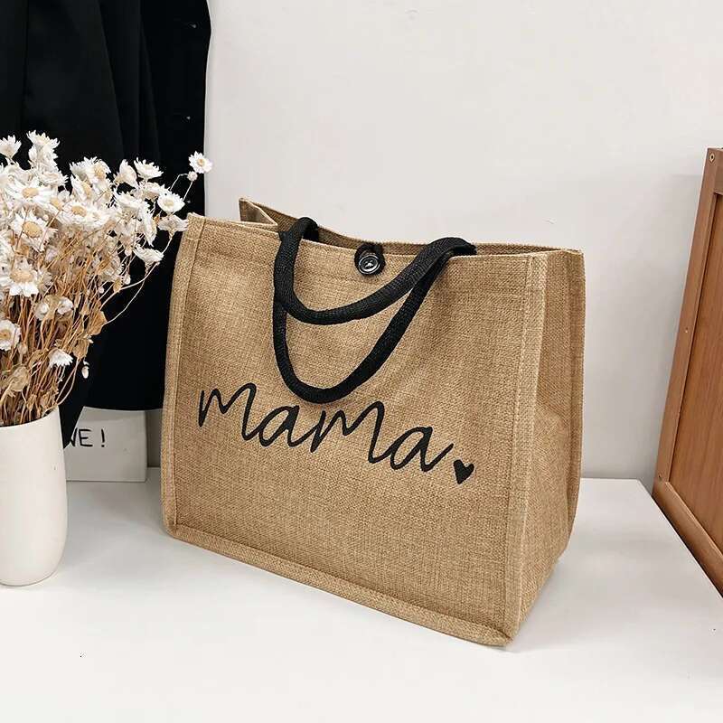 Reusable Foldable Tote Vintage Letter Prints Women'S Shoulder Bag Cotton en Handbag Female Eco-Friendly Shopping Satchel