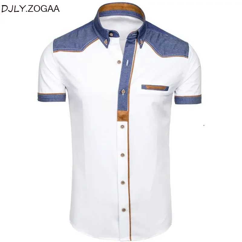 ZOGAA Mens Shirts Fashion Denim Short Sleeve Formal Shirts Mens Casual Summer Clothing Tops Slim Cotton Plus Size Male Shirts W250312