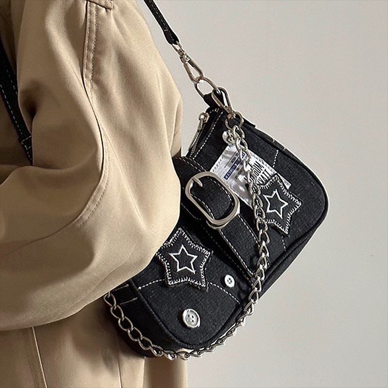 Star Cowboy Underarm New Fashion Designer Trendy Mini Handbag Y2K Millennium Hot Girl Crescent Bag Canvas Underarm Bag Handheld Bag Wallet 2025 New St
