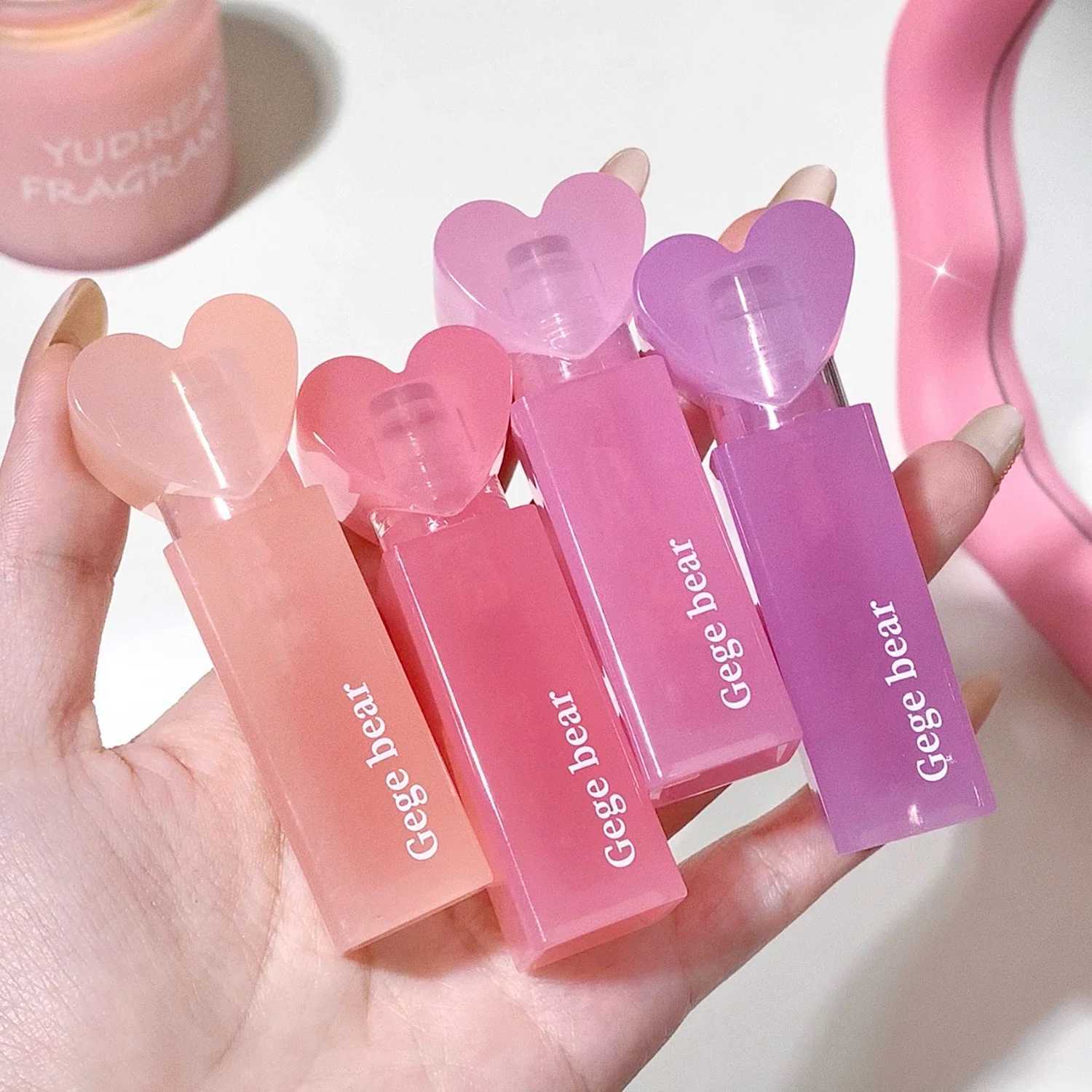 Love Heart Mirror Jelly Lip Glaze Grape Purple Waterproof Water Light Lip Gloss Lasting Moisturizing Lip Tint Makeup Cosmetics W250312