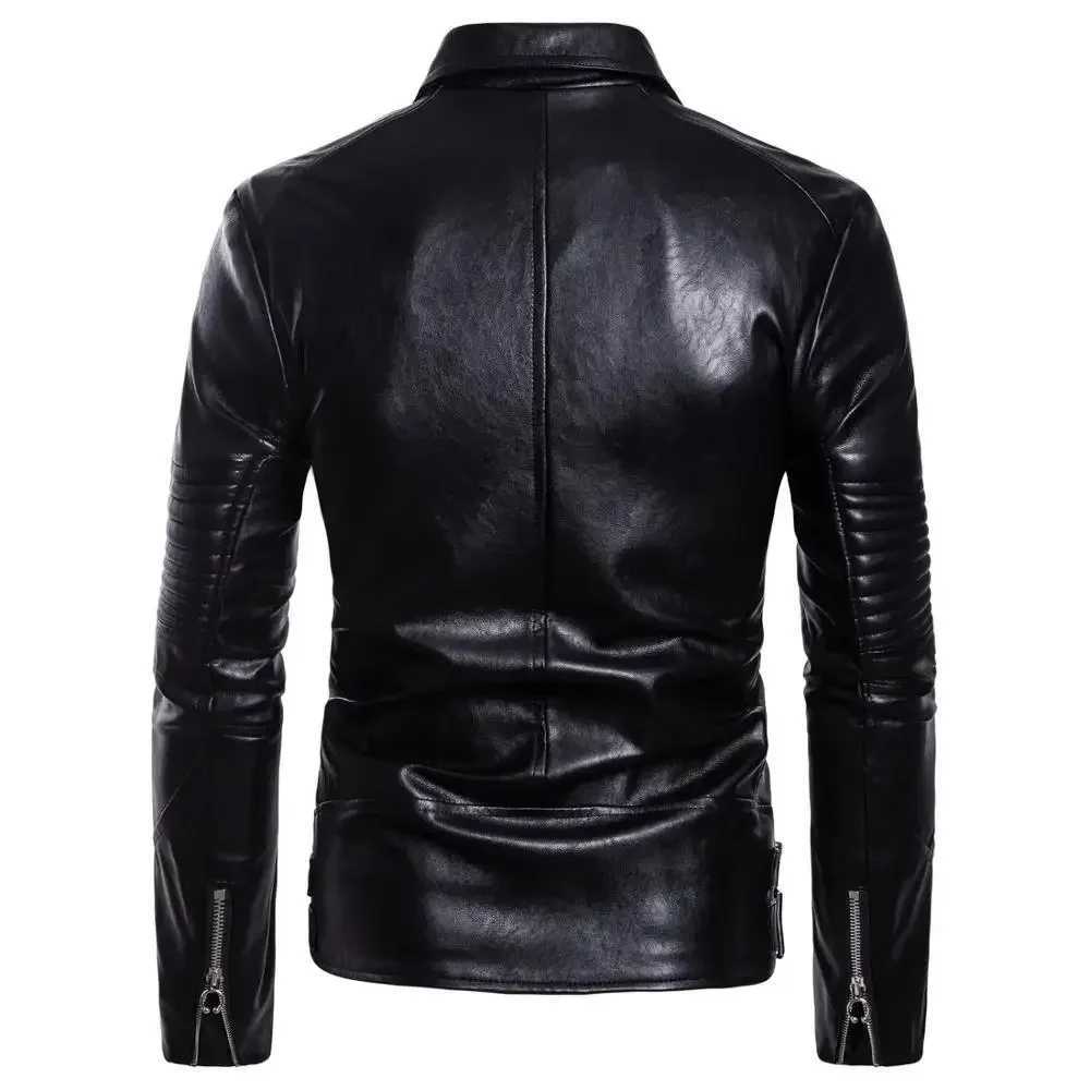 Mens Lapel Leather Jacket Retro Tight Motorcycle PU Jacket Casual Fashion Leather Jacket European Size Short Mens PU JacketT250311