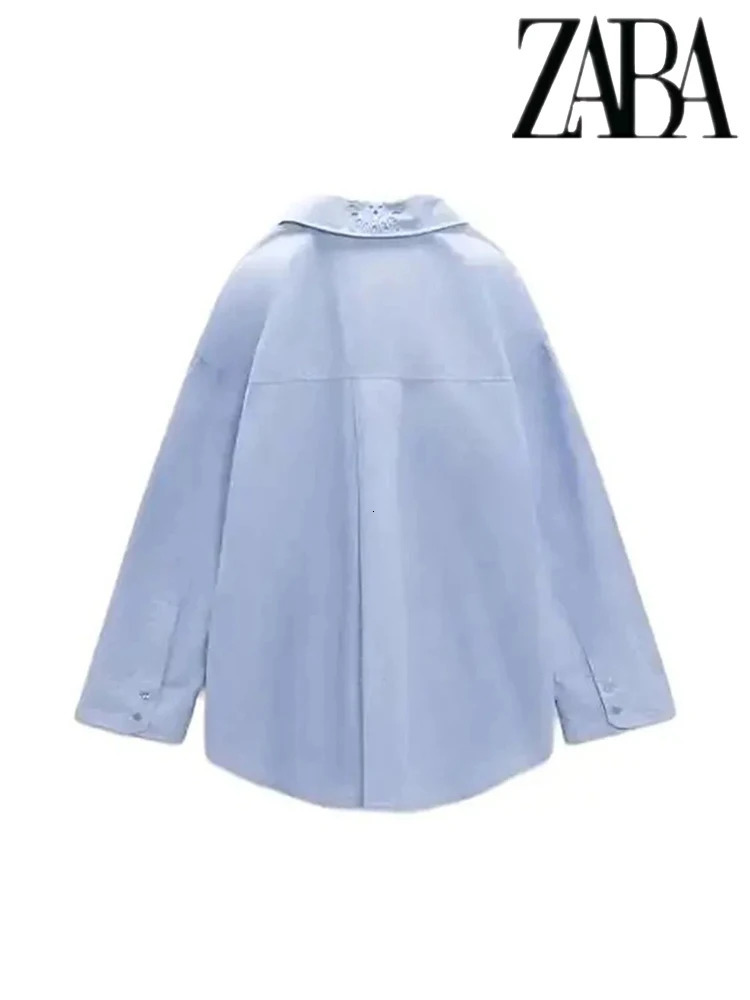 TRAF Womens Temperament Hollow y Lapel Tops Hundred singlebreasted Long Sleeve Shirt Summer Casual 250311