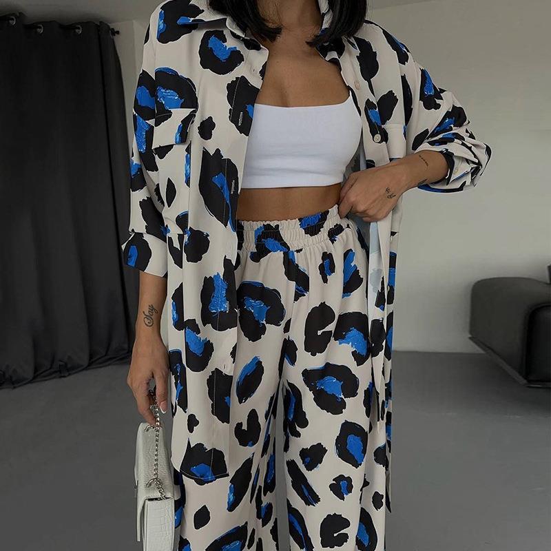 Elegant Womens Sets Woman 2Piece Trouser Sets Fashion Leopard Outfits Tank Tops and Wide Leg Pant Suits Oversize