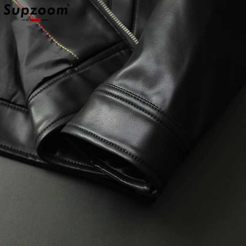 Supzoom New Arrival Top Fashion Autumn And Winter Pu Triangle Mark Synthetic Leather Black Leisure Jacket Men CoatT250311