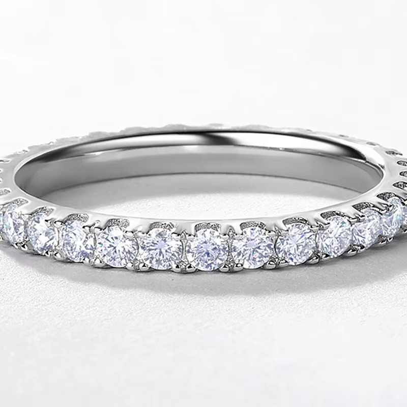 New Simple Geometric Full Diamond Moissanite Ring 925 Silver Fashion Ring Popular Manufacturers Wholesale