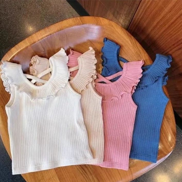Ddmyshoesvip Summer New Little Girls Tank Top With Mushroom Edge Fashionable Versatile Trendy For Middle And Small Children S Tops