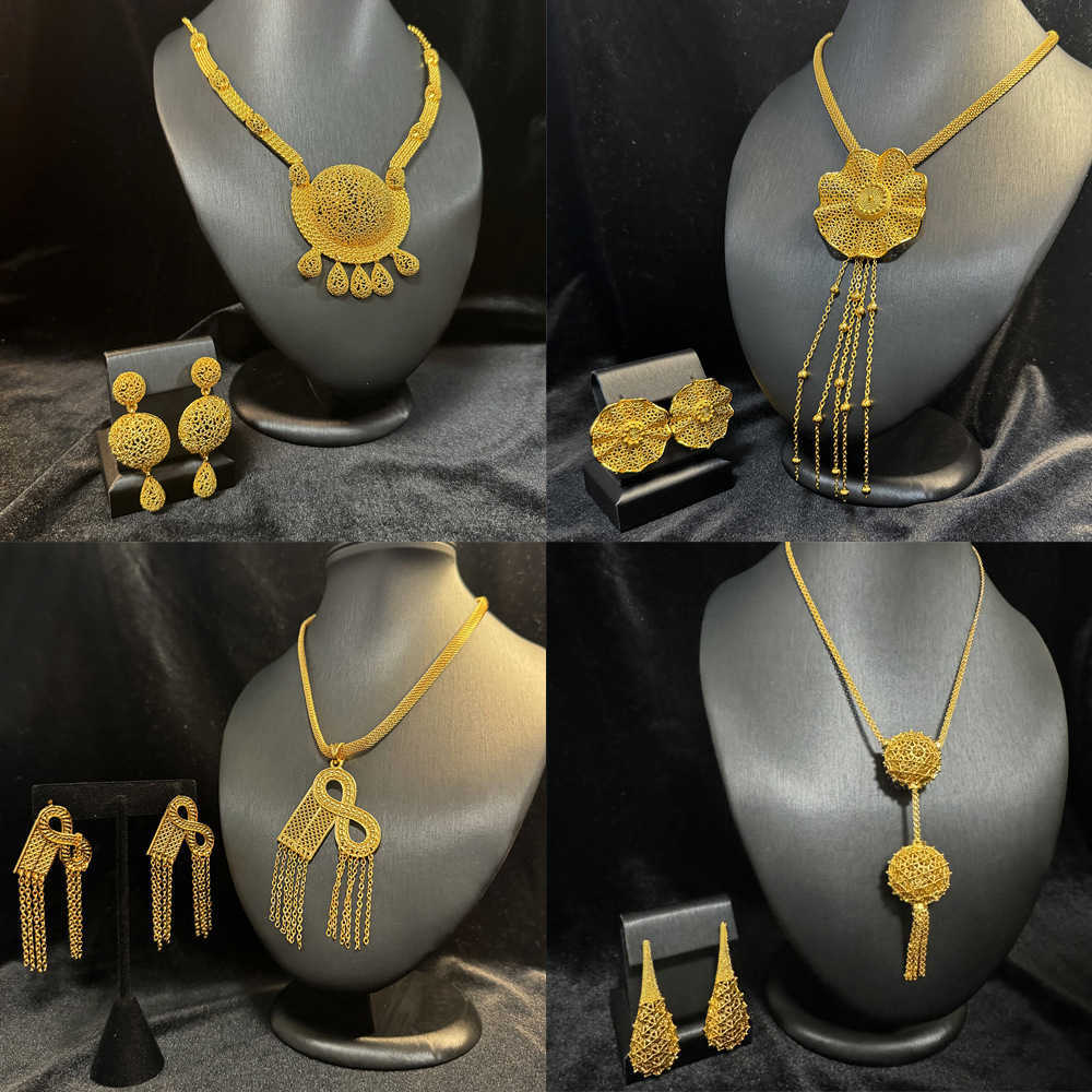 Hot selling recommendation Dubai 24k gold-plated womens jewelry set necklace bride necklace earrings two-piece set W250312