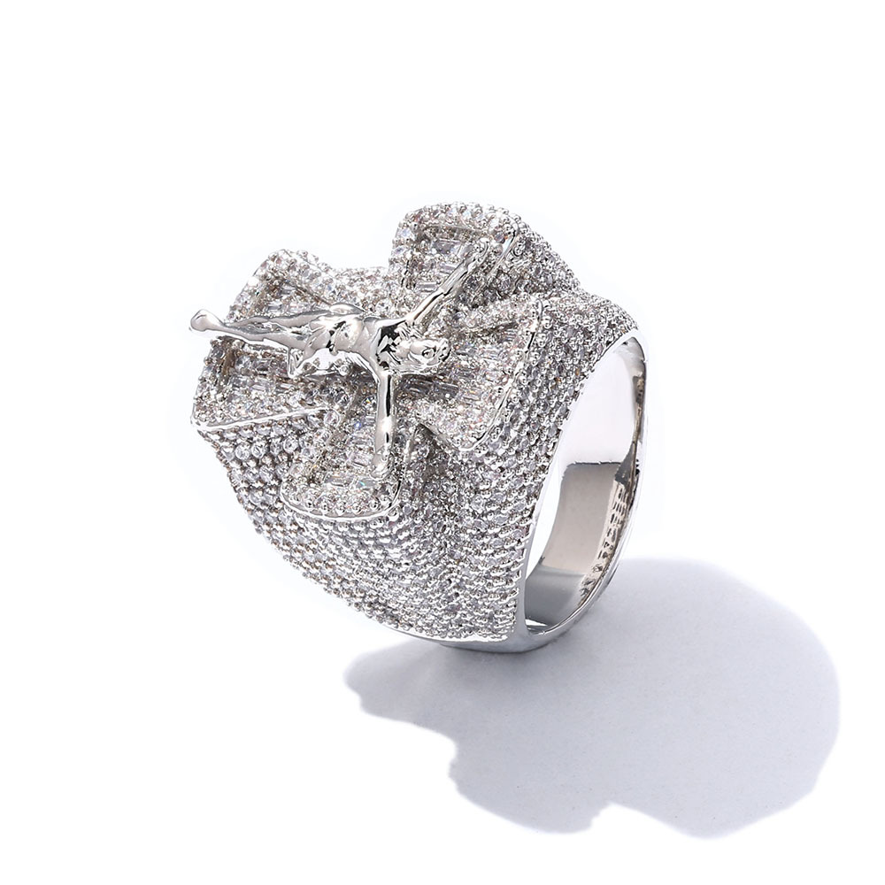Hip Hop Vintage Hip Hop Casting Jesus Cross Rings Bling Full 5A Zircons Religion Jewelry Men Gift