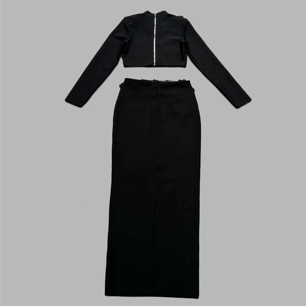 2024 New Arrival Women Two Pieces Sexy Dias Long Sleeve Tops Skirts Autumn Clothes Club Party Bandage Sets