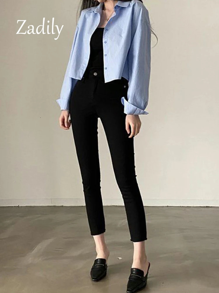 Zadily Spring Casual Long Sleeve Women White Shirt Korea Style Solid Button Split Woman Crop Tops Blouse Party Clothing 250310