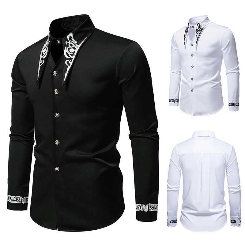 Men Long Sleeve Shirts Floral Collar Mens Dress Shirt Male Groomsman Clothes Chemise Shirt Homme Shirts S65 W250312