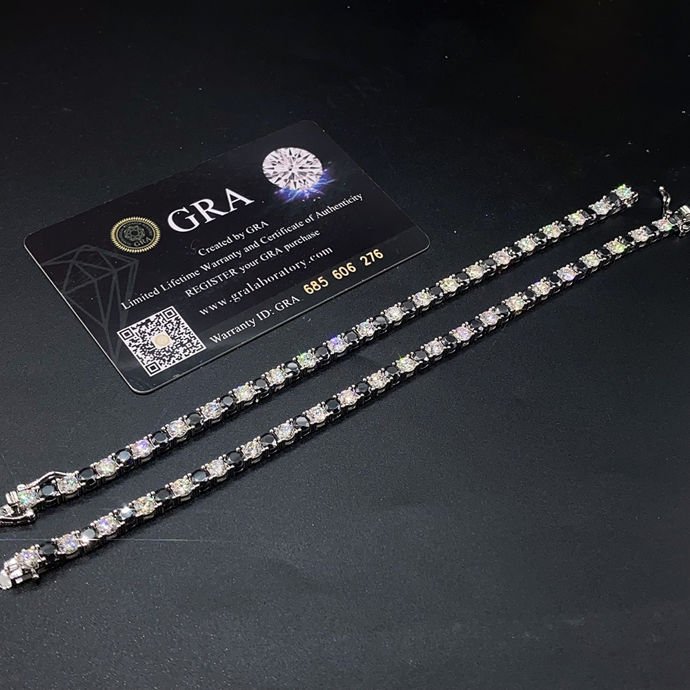 4mm Moissanite Tennis Chain Black Single Row Bracelets S925 silver Iced Out for Men Hip Hop Jewelry Pass Diamonds Tester GRA