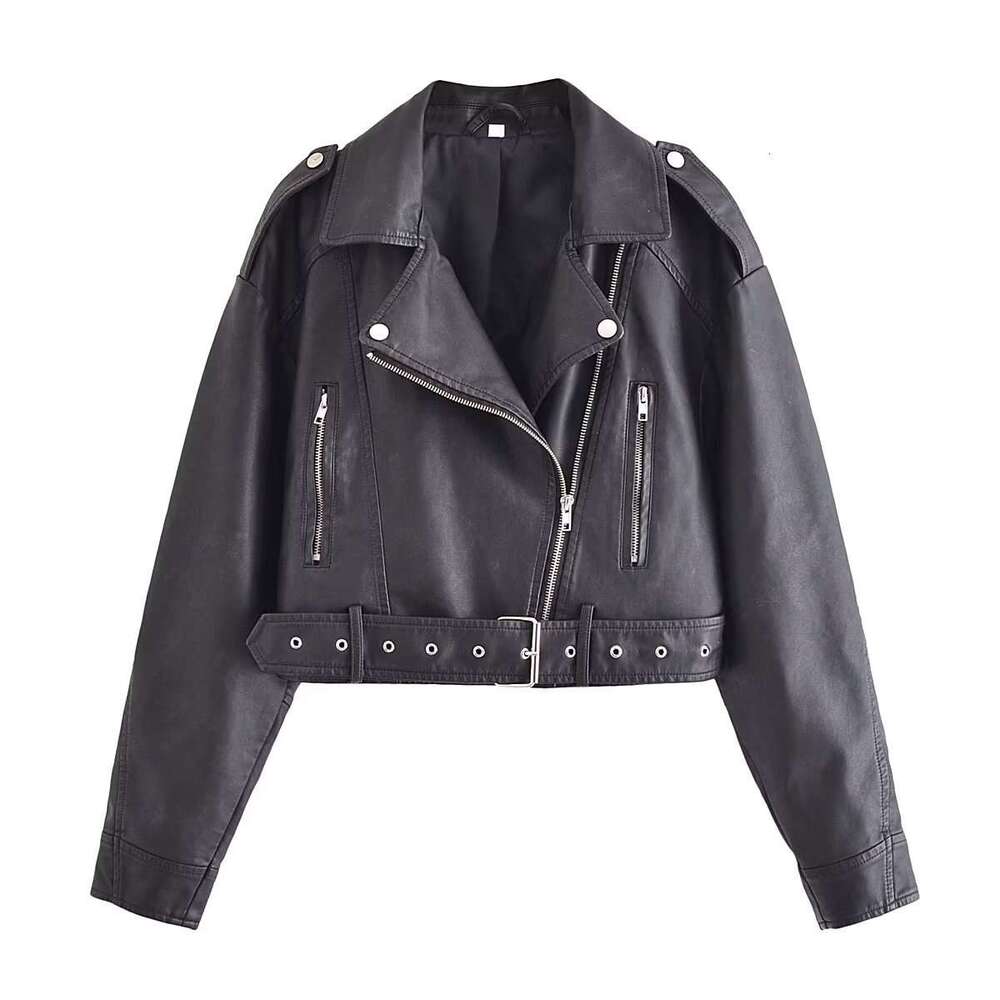 2023 Autumn New Y2k Style Women's Clothing French Washed Gradient Imitation Leather Jacket For Women